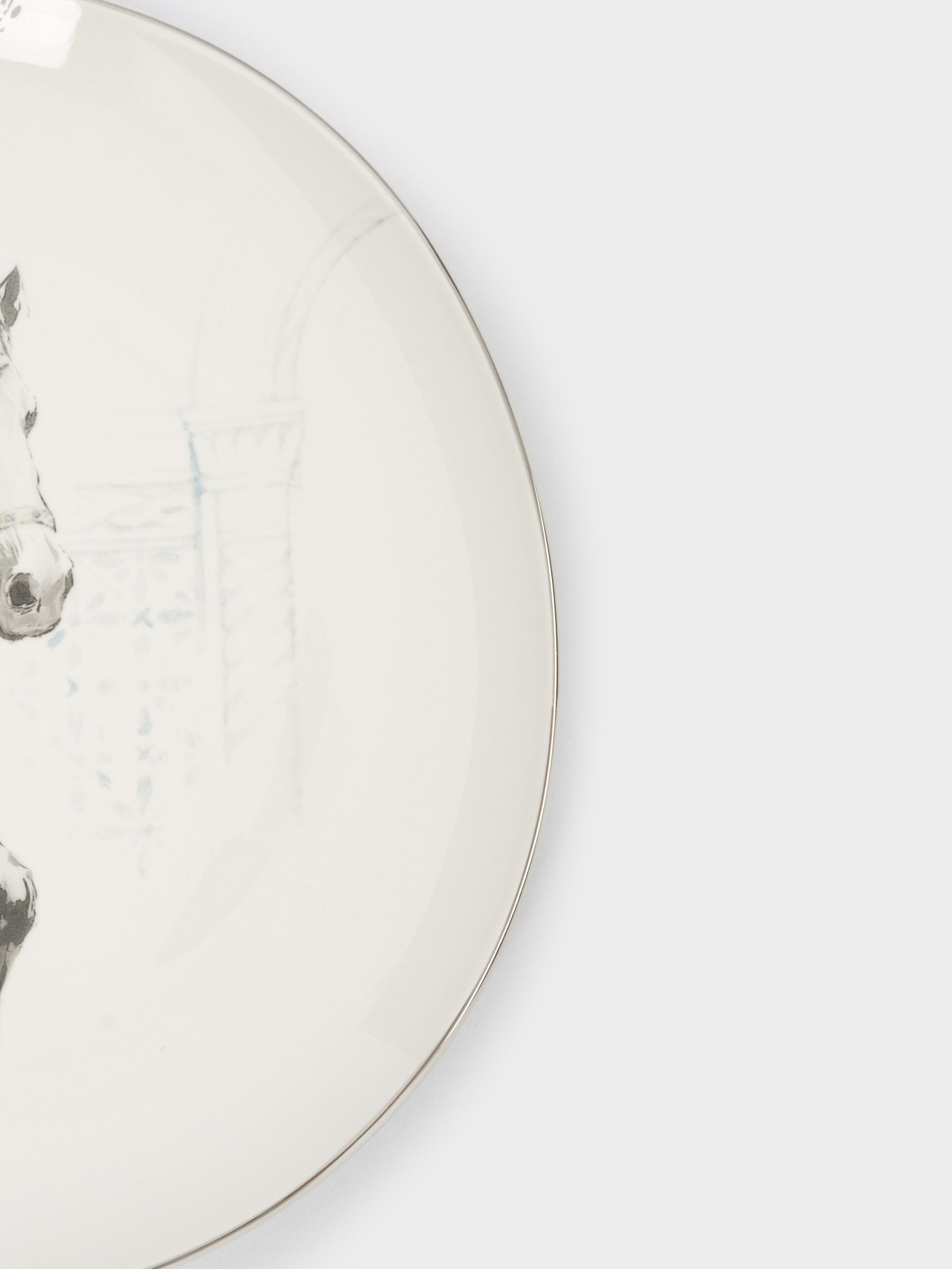 Тарелка обеденная, 28 см, фарфор N, белая, с серебристым кантом, Конь, White horse, image-2