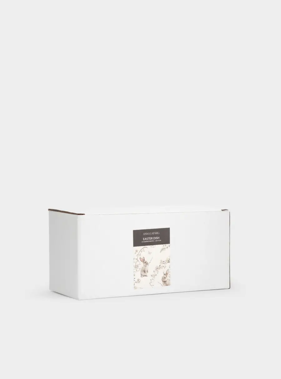 Блюдо пасхальное, 20х9 см, 3 отд, керамика, молочно-золотистое, Кролики с цветами, White Rabbit, image-8