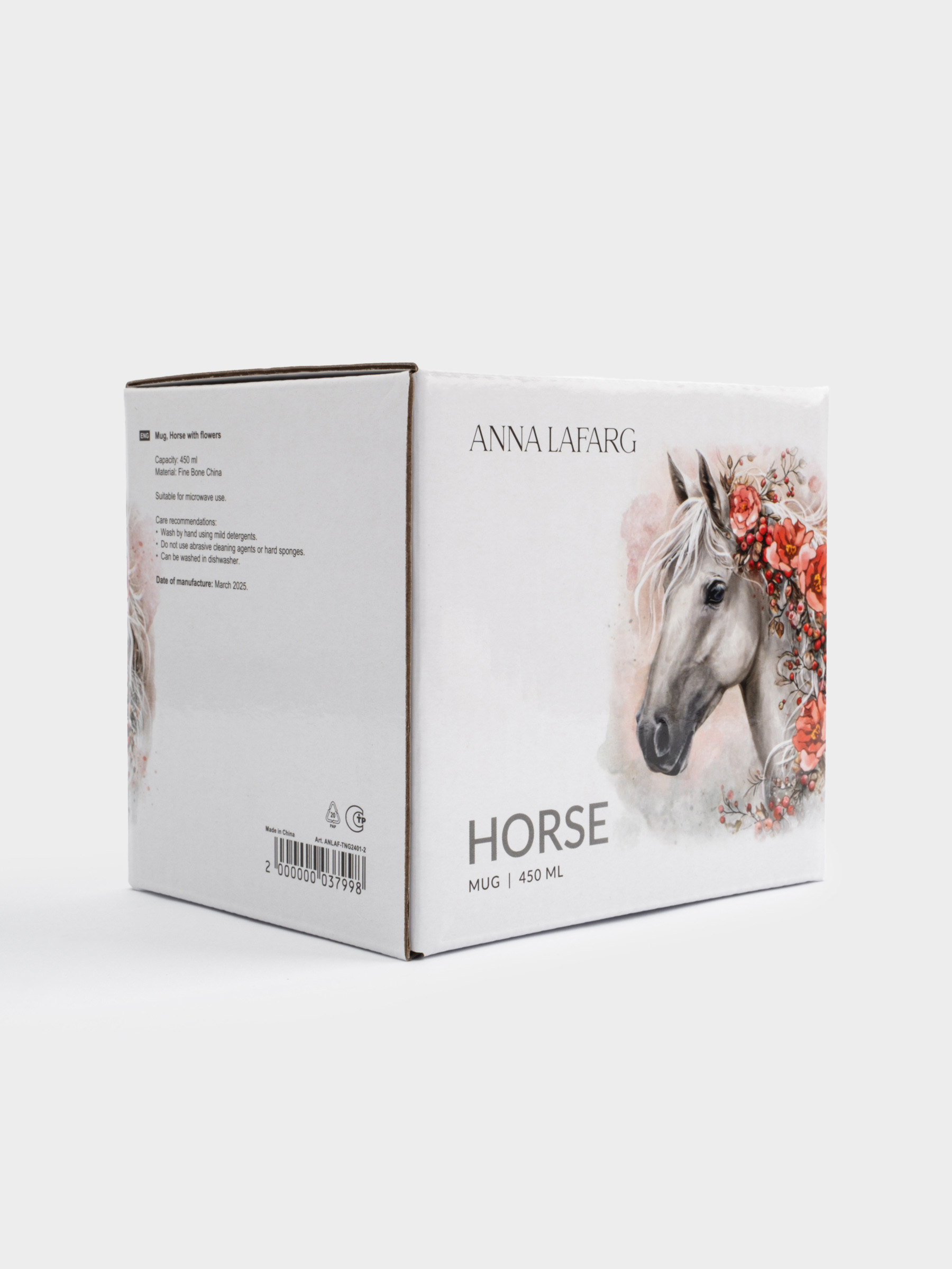 Кружка, 450 мл, фарфор F, белая, Лошадь с цветами, Horse, image-5