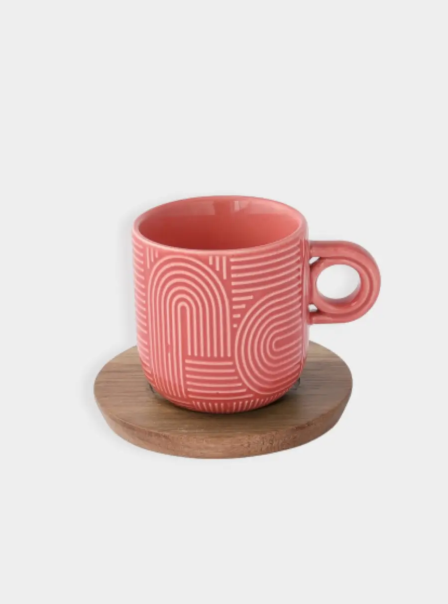 Набор чашек, 2 шт, 0.25 л, красный, жёлтый, на подставке, акация,  Радуга, image-2