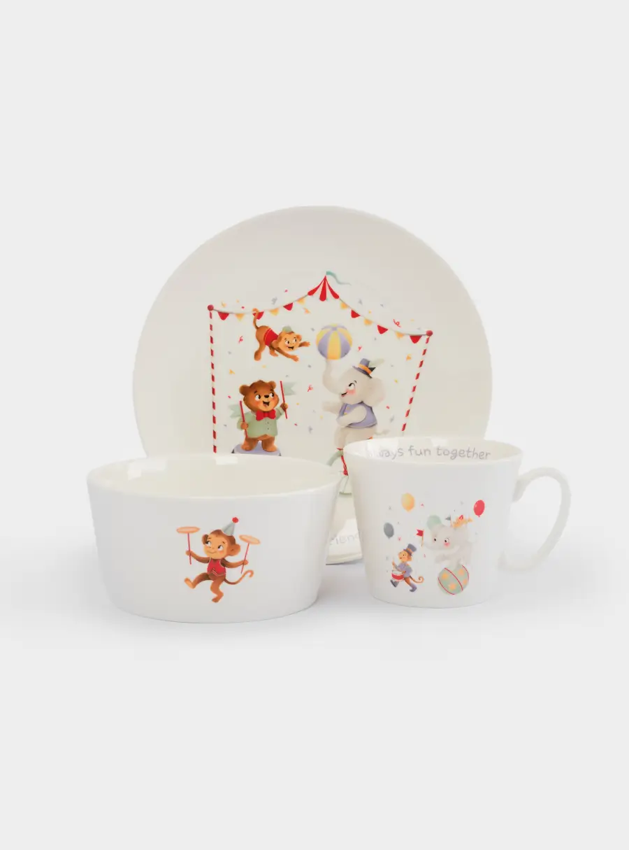 Набор посуды, детский, 1 перс, 3 пр, фарфор N, белый, Животные в цирке, Circus ,image-0