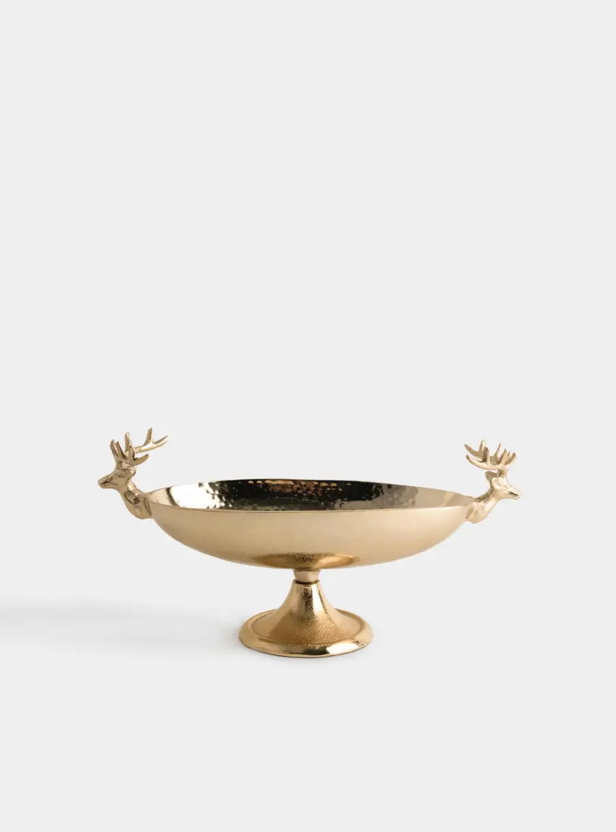 Блюдо на ножке, 35х19 см, металл, золотистое, Олени, Maral gold ,image-0