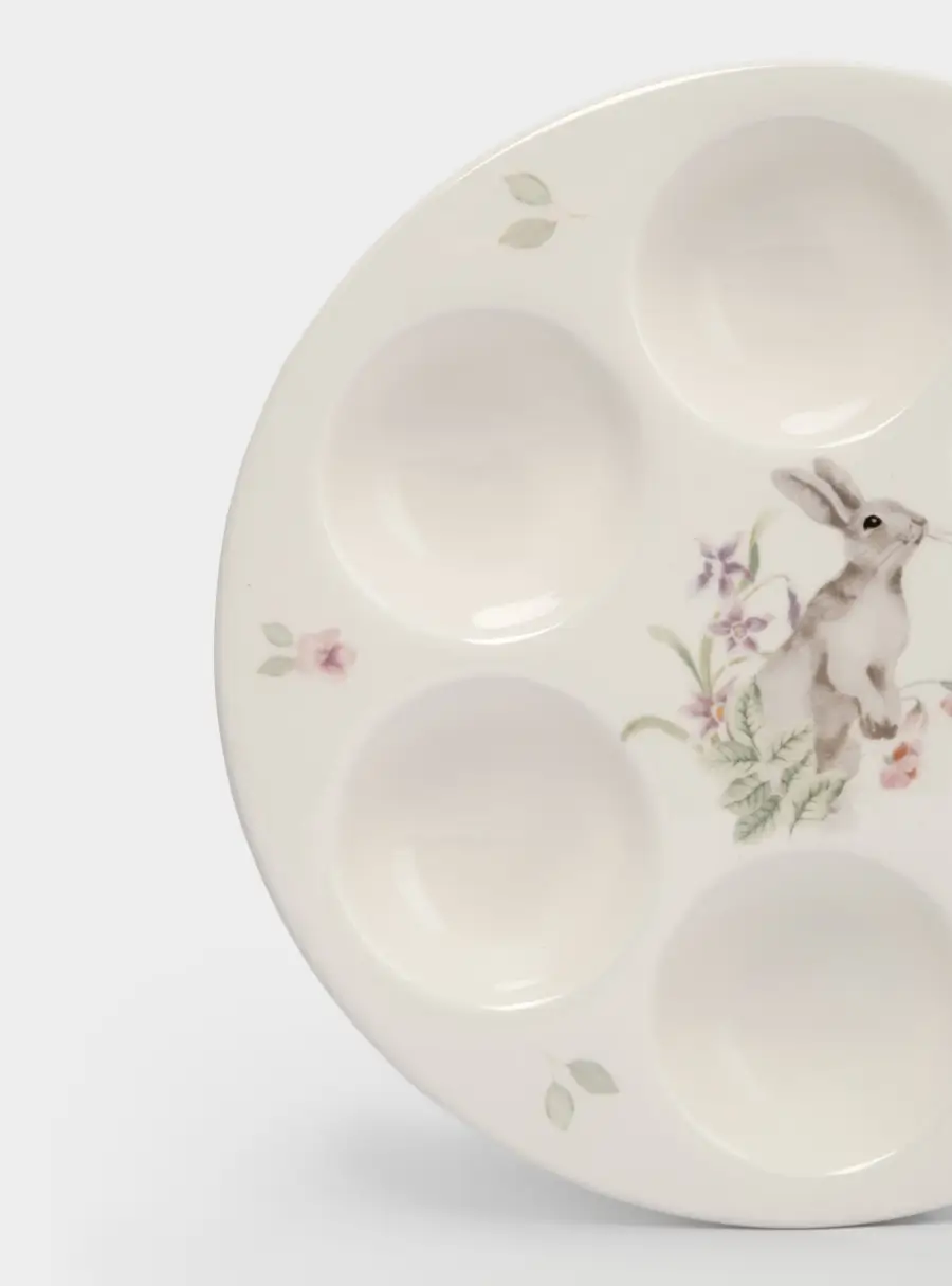 Блюдо пасхальное, 18 см, 6 отд, керамика, белое, Кролик с цветами, Flower Rabbit ,image-3