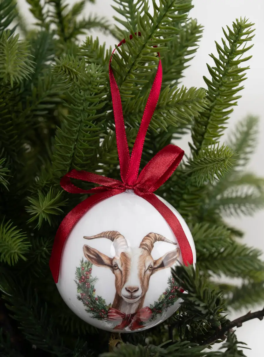 Игрушка елочная, 8 см, пенопласт, Шар, Голова козы, Goat ,image-2