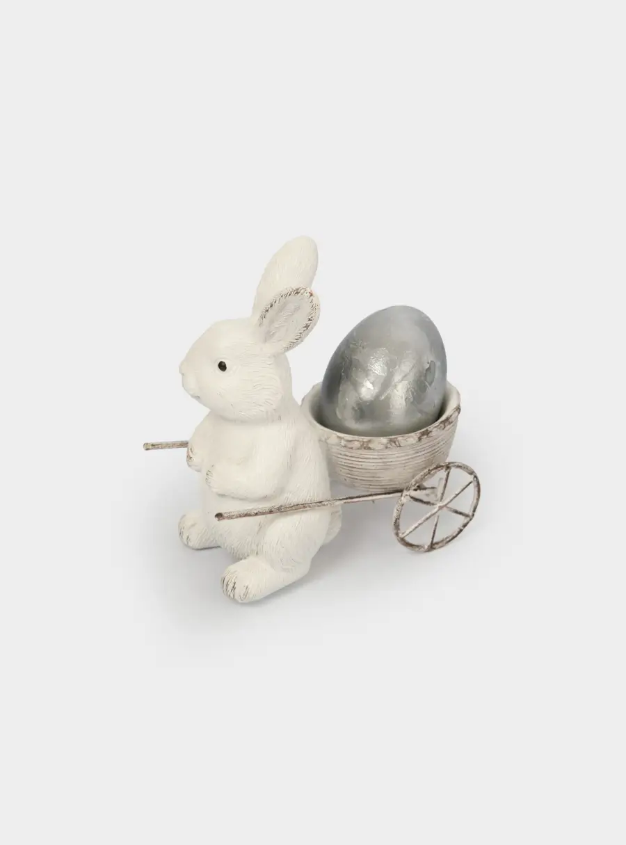 Подставка для яйца, 12 см, полирезин, молочная, Кролик с тележкой, Easter, image-6