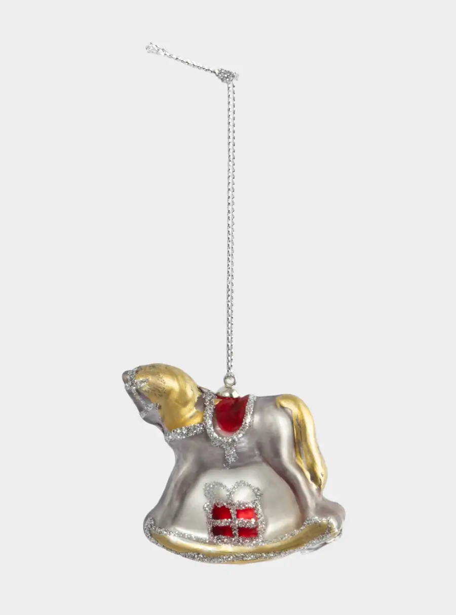 Игрушка елочная, 4 см, стекло, серебристая, Лошадка-качалка, Bright horse ,image-1