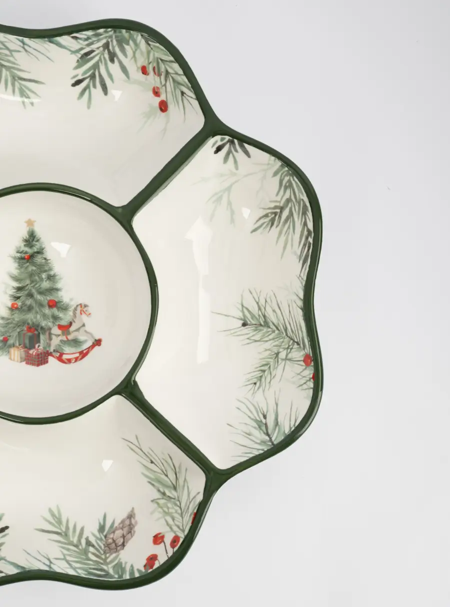 Менажница, 25 см, 5 отд, керамика, зеленая, Лошадка у елки, Festival ,image-2