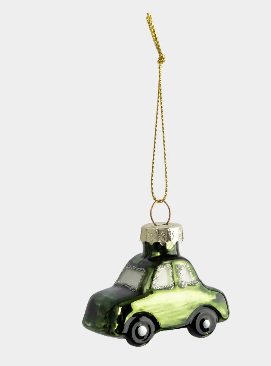 Игрушка елочная, 5 см, стекло, зеленая, Машинка, New year, image-1