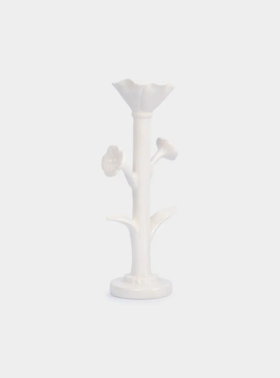 Подсвечник, 20 см, для тонкой свечи, на ножке, керамика, молочный, Цветок ,image-1