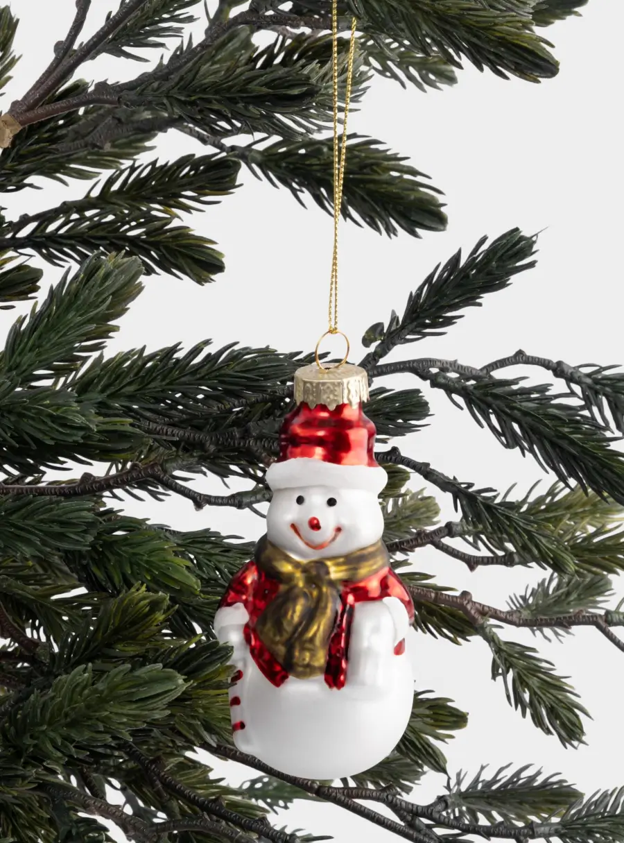 Игрушка елочная, 5х9 см, стекло, белая, Снеговик с тростью, New year, image-4