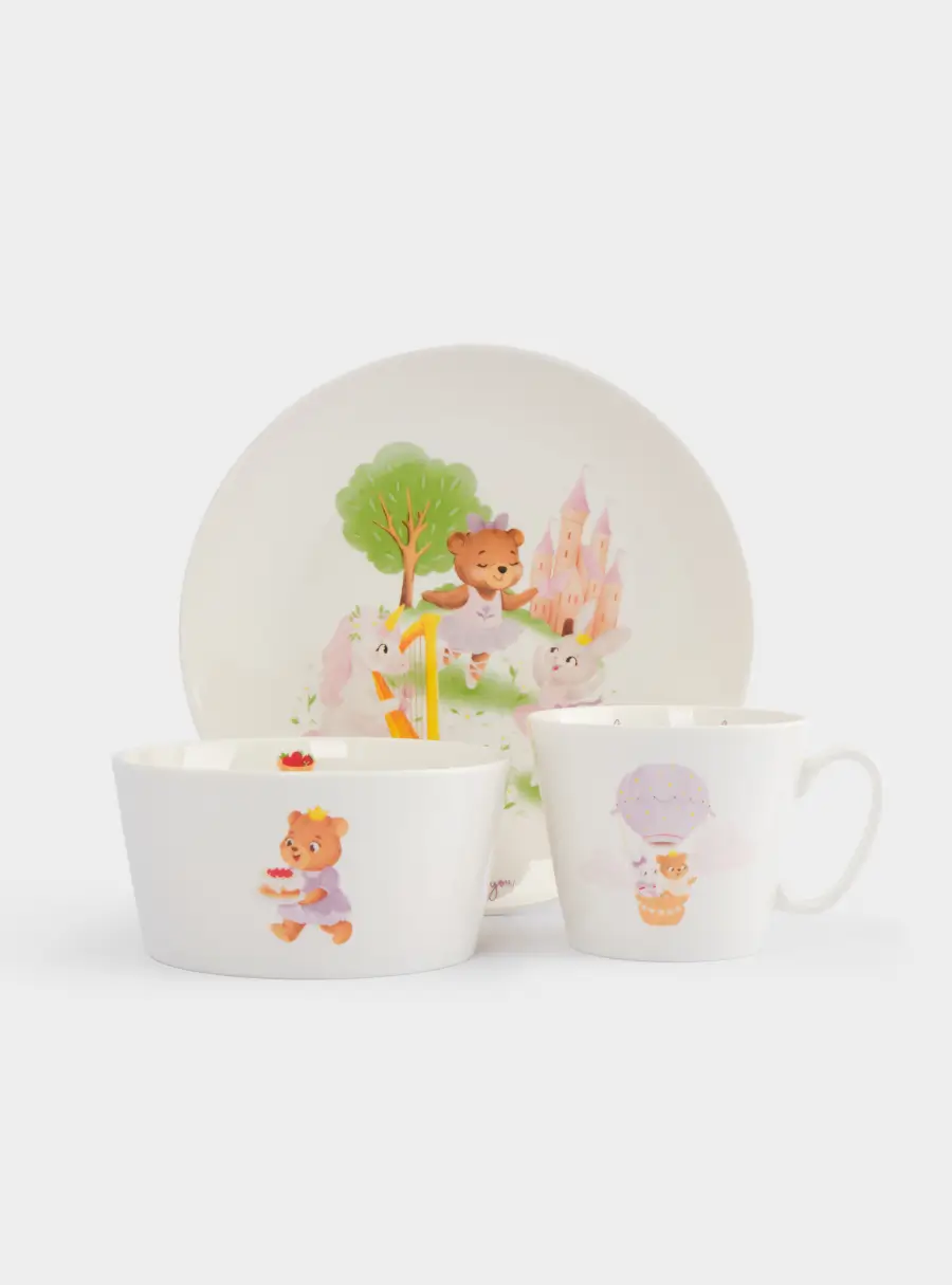 Набор посуды, детский, 1 перс, 3 пр, фарфор N, белый, Сказочные животные, Fabulous animals ,image-0