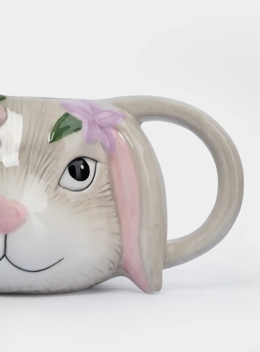 Кружка, 520 мл, керамика, серая, Кролик с цветами, Brown Rabbit, image-5