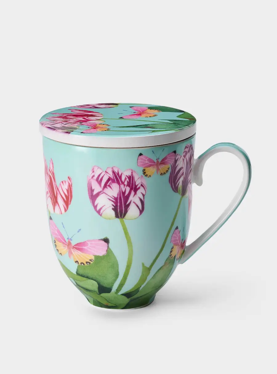 Кружка, 400 мл, с подставкой, Тюльпаны ,image-0