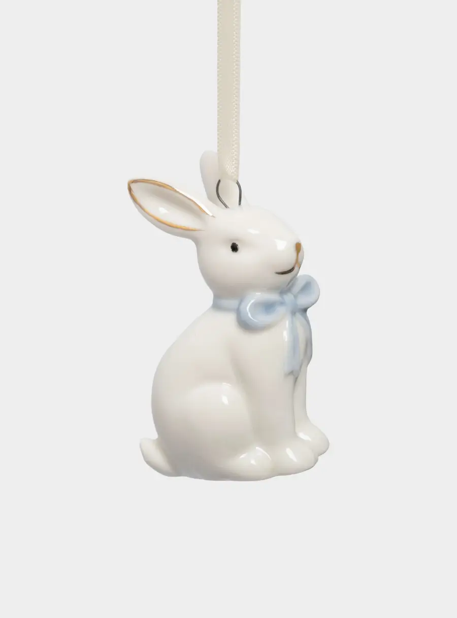 Подвеска декоративная, 7 см, фарфор P, молочная, Кролик с бантом, White Rabbit ,image-1