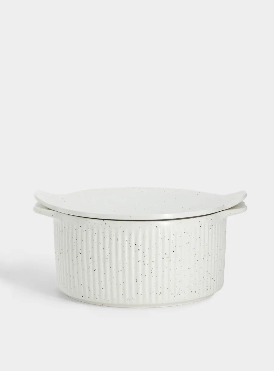 Кастрюля, 3 л, с крышкой, фарфор P, круглая, молочная, в крапинку, Speckle ,image-0