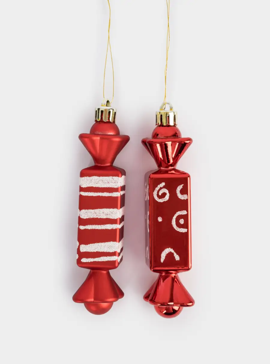 Игрушка елочная, 2 шт, 3х12 см, пластик, красная, Конфеты, New year ,image-0