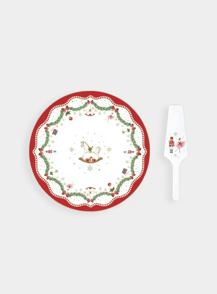 Блюдо, 32 см, с лопаткой, фарфор P, белое, Новогодняя гирлянда, Magie de Noel ,image-0