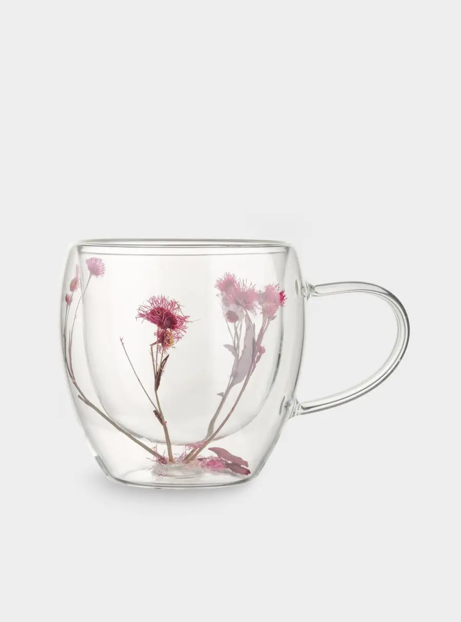 Кружка, 240 мл, стекло Б, с сухоцветами внутри, Сиреневые цветы, Wind-mystery ,image-1