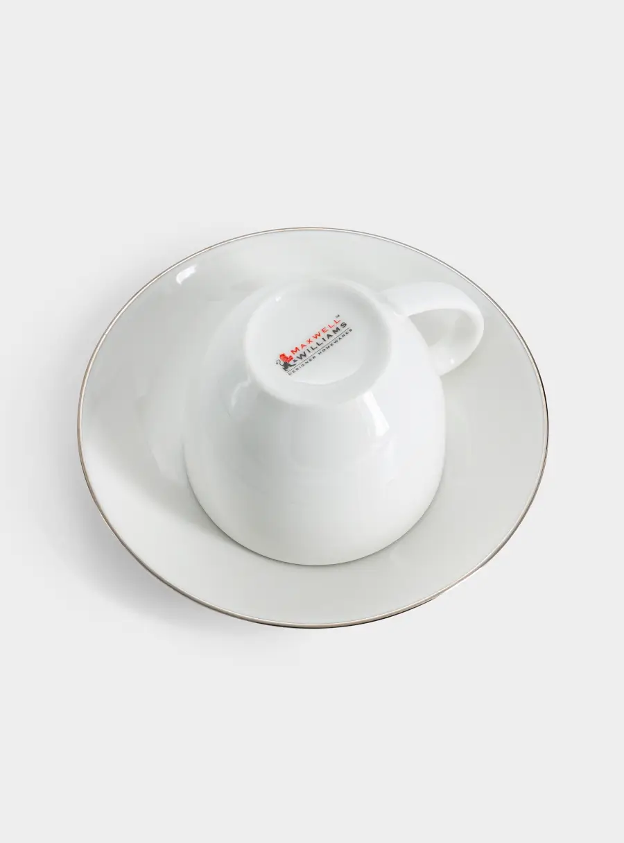 Пара кофейная, 1 перс, 2 пр, 90 мл, фарфор P, белая, с серебристым кантом, White Platinum ,image-3