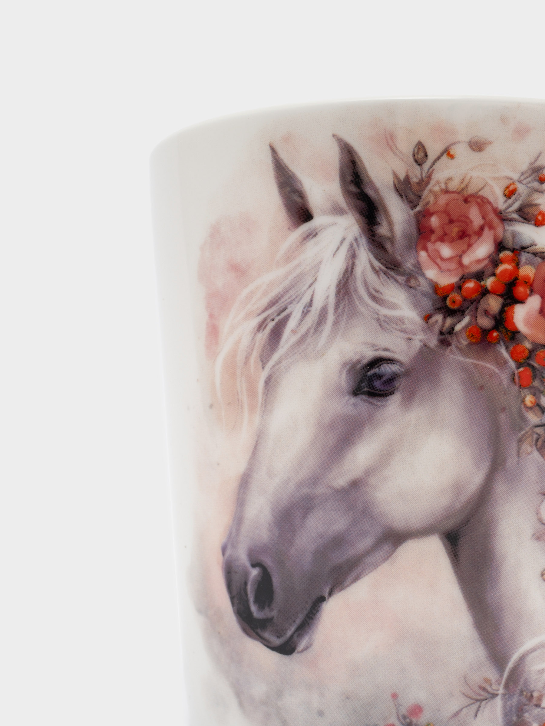 Кружка, 450 мл, фарфор F, белая, Лошадь с цветами, Horse, image-6