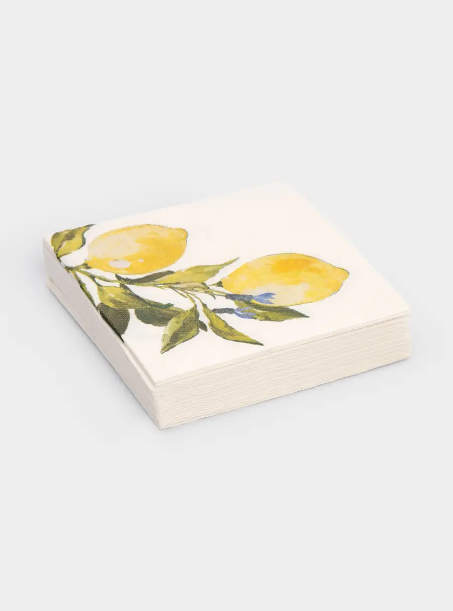 Салфетки бумажные, 21х21 см, 20 шт, квадратные, белые, Лимоны, Palermo ,image-2