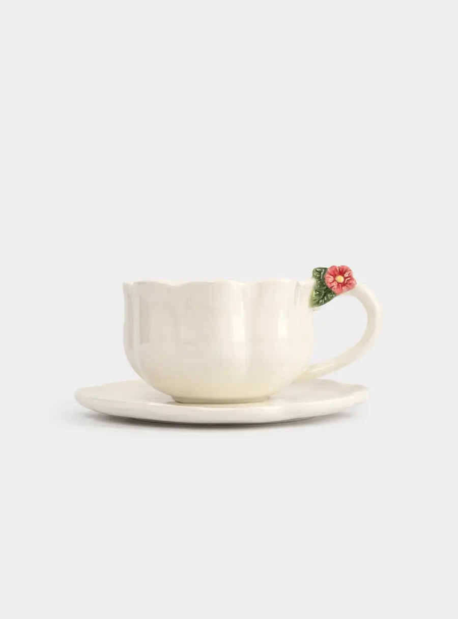 Пара чайная, 1 перс, 2 пр, 360 мл, керамика, молочная, Цветок, Gentle flower ,image-2