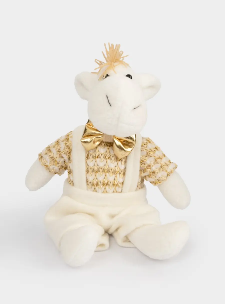 Игрушка, 23 см, мягкая, полиэстер, бело-золотистая, Конь в комбинезоне, New year ,image-0