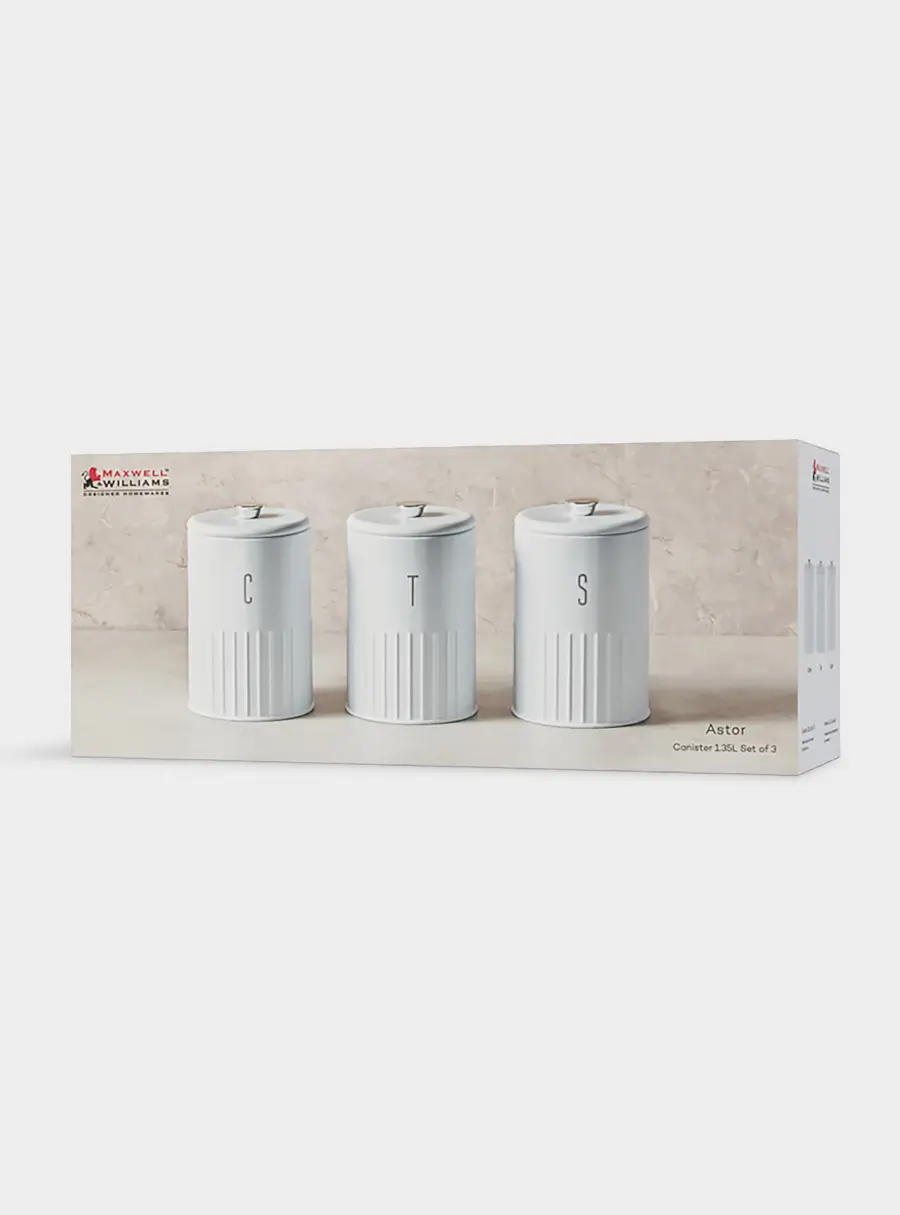Набор банок для сыпучих продуктов, 3 пр, 1.35 л, h17 см, белые, Astor, image-3