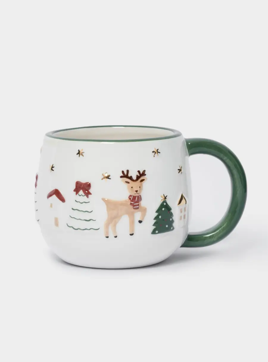 Кружка, 400 мл, 2 шт, керамика, зеленая/красная, Олень и Кот, New year, image-2