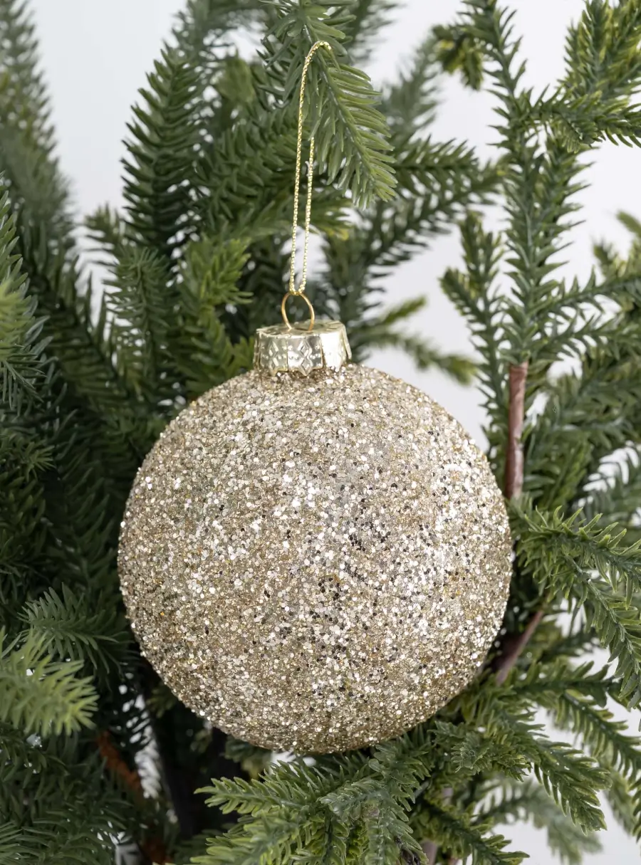 Игрушка елочная, 10 см, стекло, с блестками, шампань, Шар, New Year ,image-1