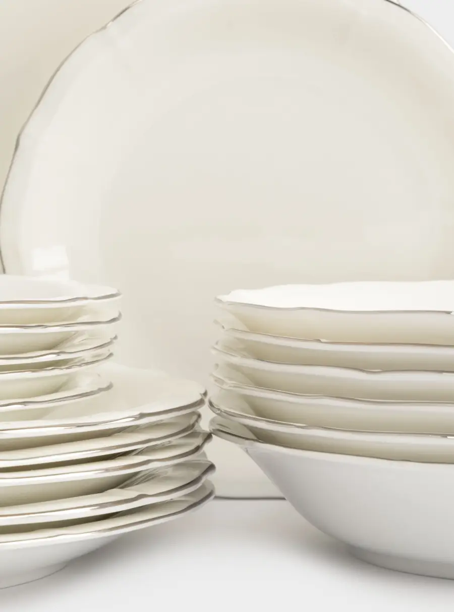 Сервиз обеденный, 6 перс, 18 пр, фарфор F, белый, с серебристым кантом, Dynasty, image-12