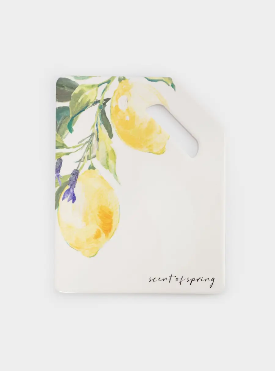 Подставка под горячее, 24x18 см, с ручкой, керамика/пробка, белая, Лимон на ветке, Palermo ,image-1