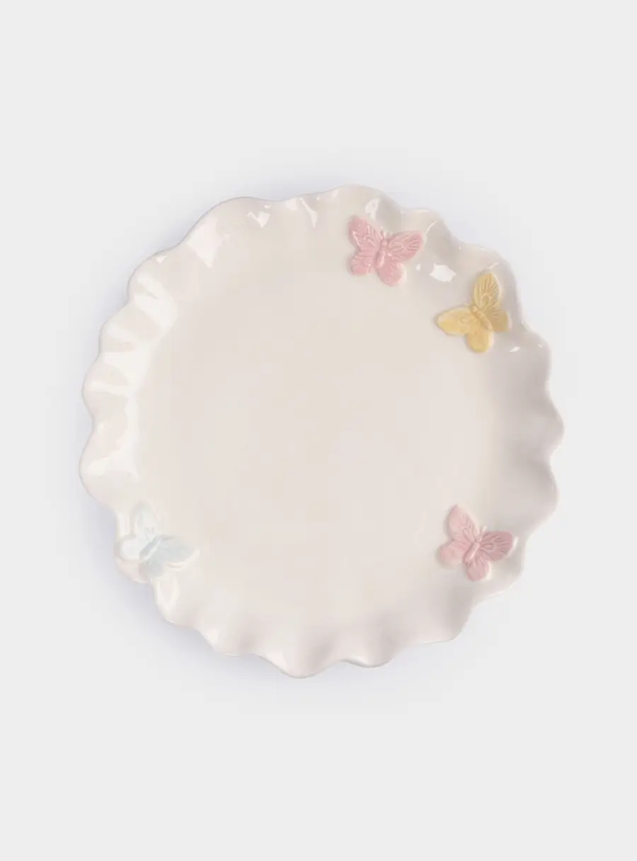 Блюдо, 24 см, керамика, молочное, Бабочки, Butterfly ,image-0