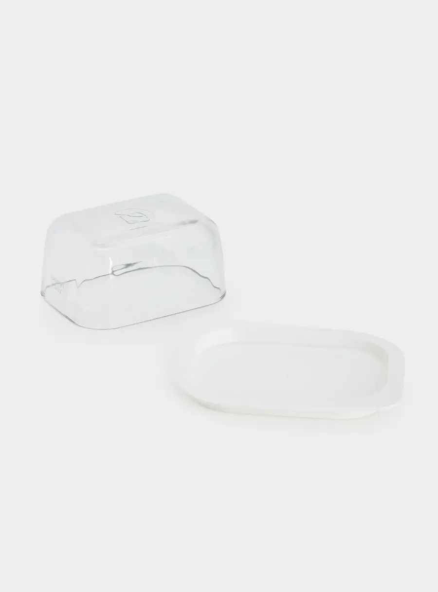 Масленка, 14 см, стекло/пластик, прямоугольная, белая, Basic ,image-3