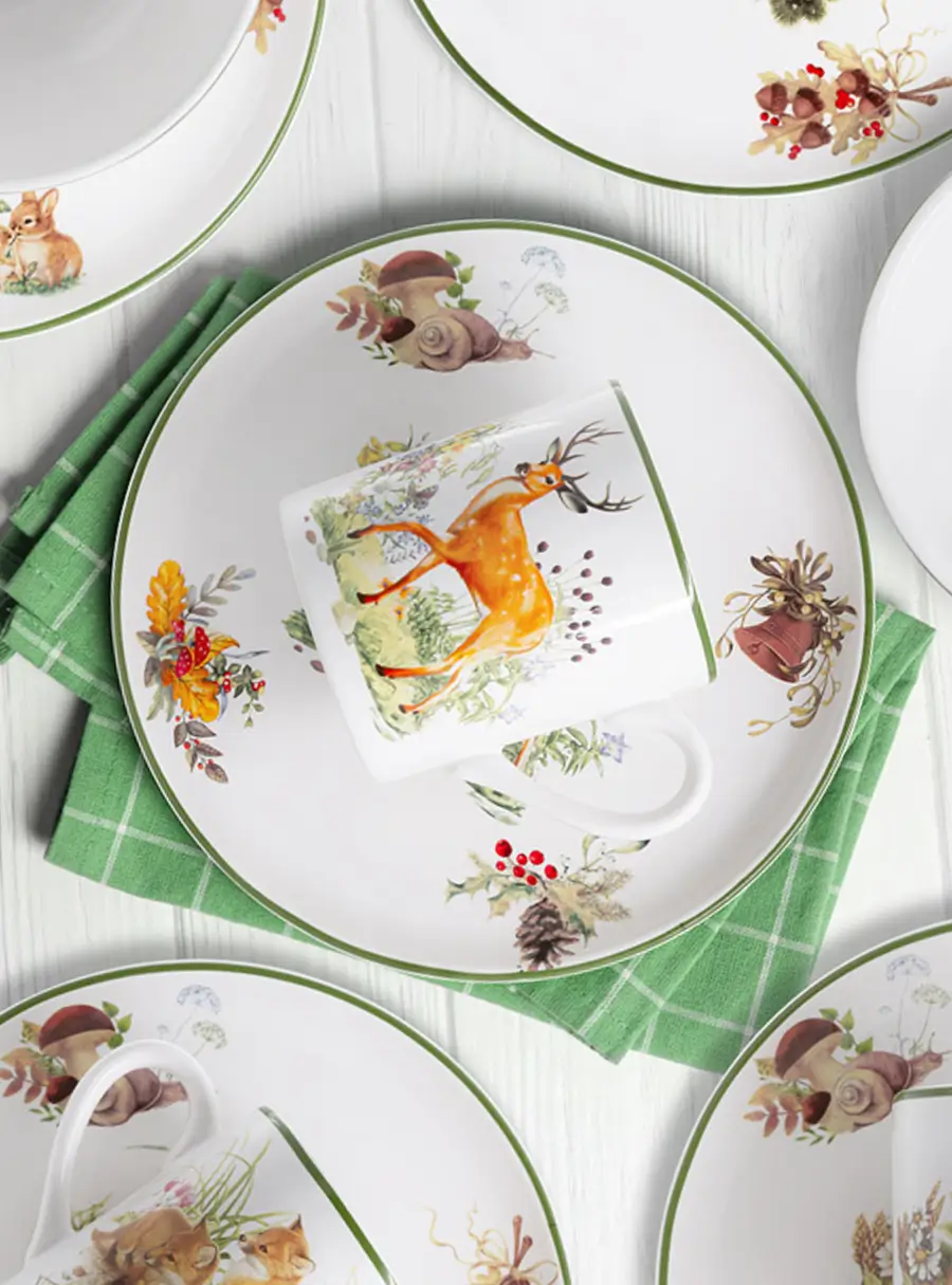Набор, 3 пр, тарелка 18 см, салатник 13 см, кружка 200 мл, Олени, image-8