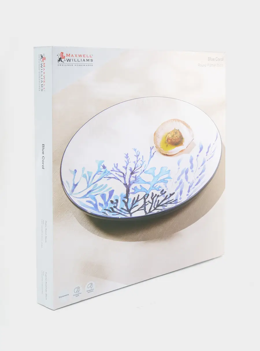 Блюдо, 36 см, керамика К, белое, круглое, Синие кораллы, Blue Coral ,image-2