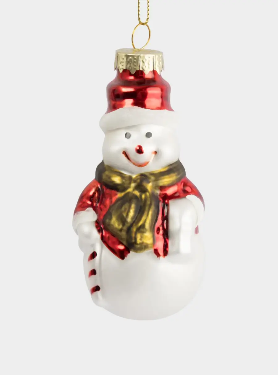 Игрушка елочная, 5х9 см, стекло, белая, Снеговик с тростью, New year ,image-1