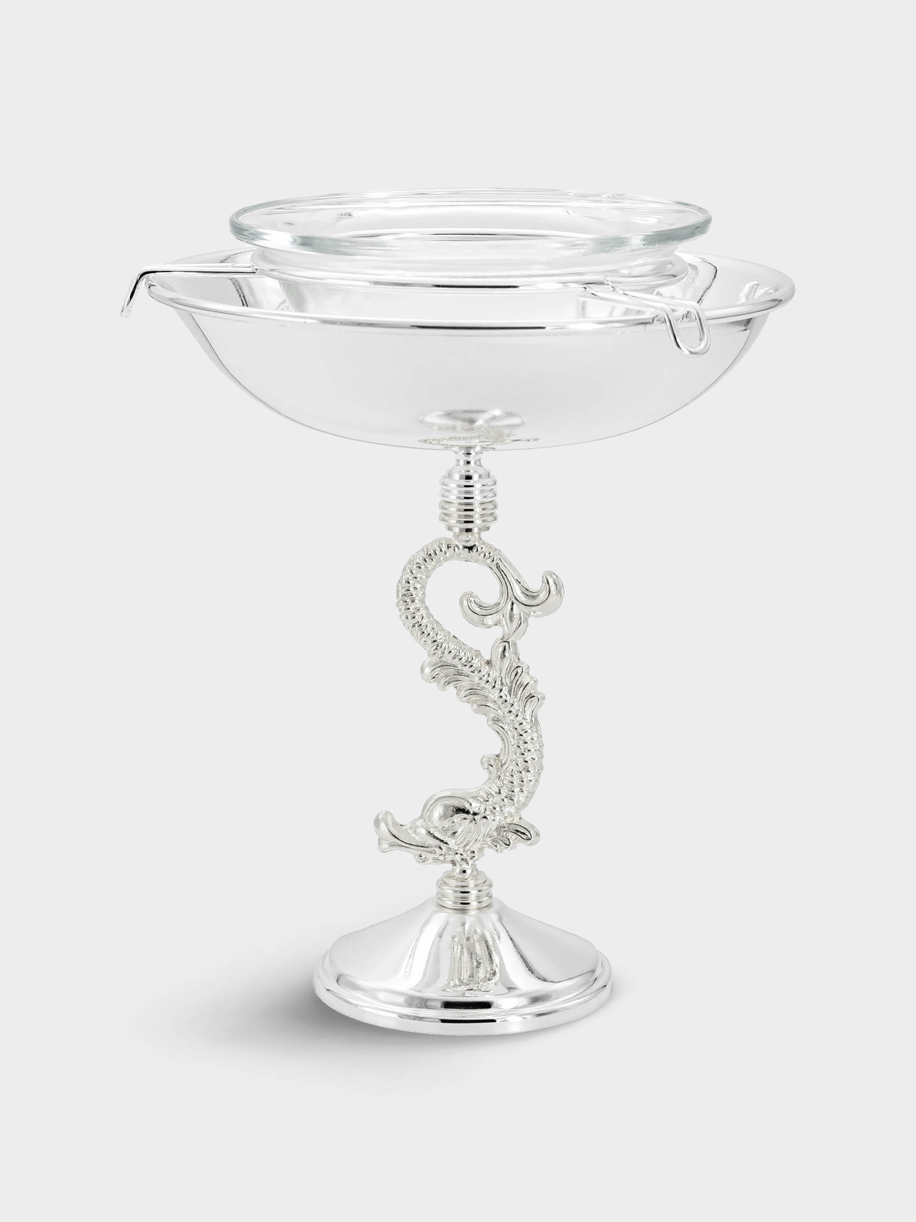 Икорница, 19,5 см, на ножке, серебрянная, image-0