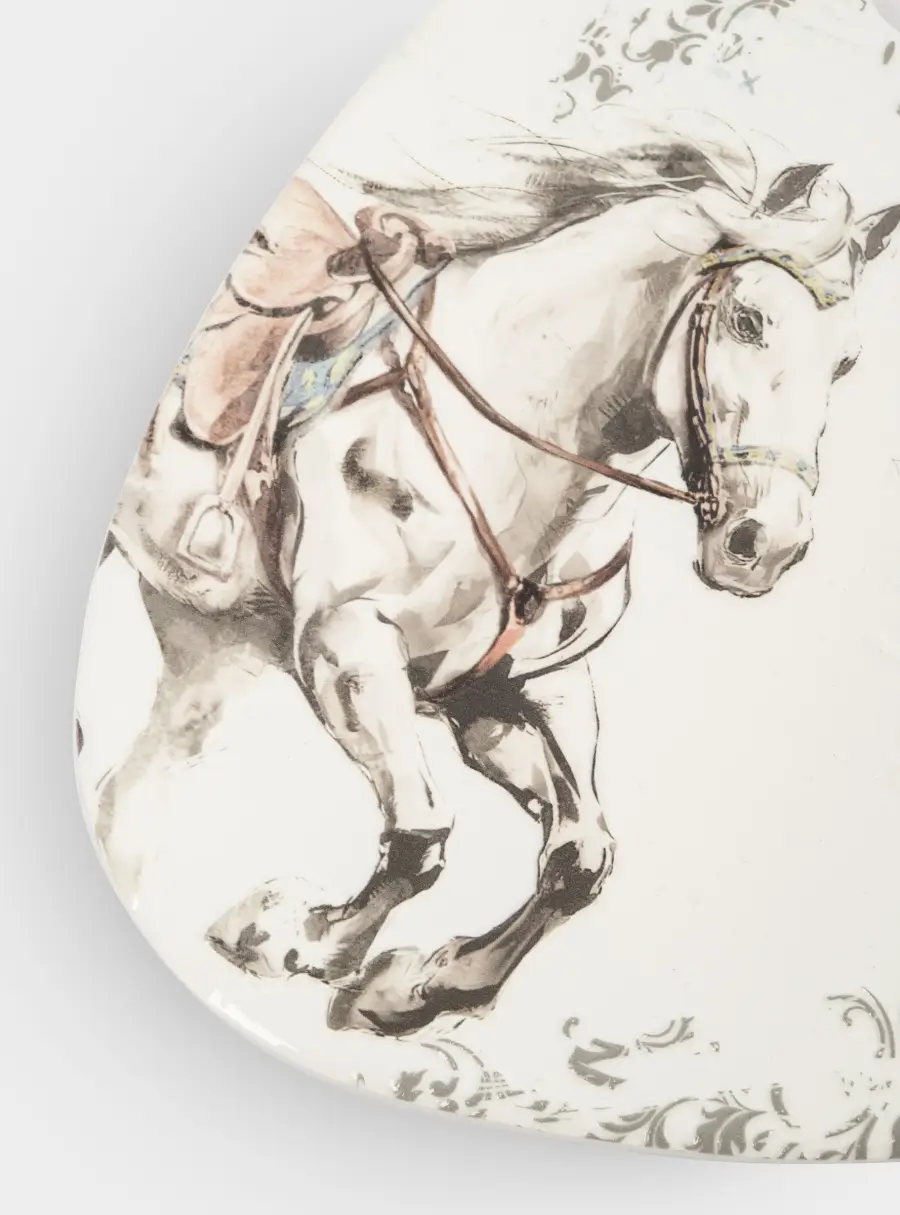 Подставка под горячее, 15x20 см, керамика/пробка, треугольник, белая, Конь, White horse ,image-2