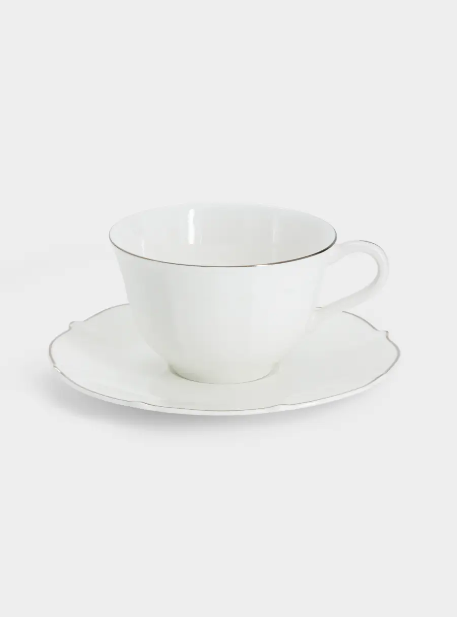 Пара чайная, 1 перс, 2 пр, 250 мл, фарфор F, белая, с серебристым кантом, Lotus silver ,image-0