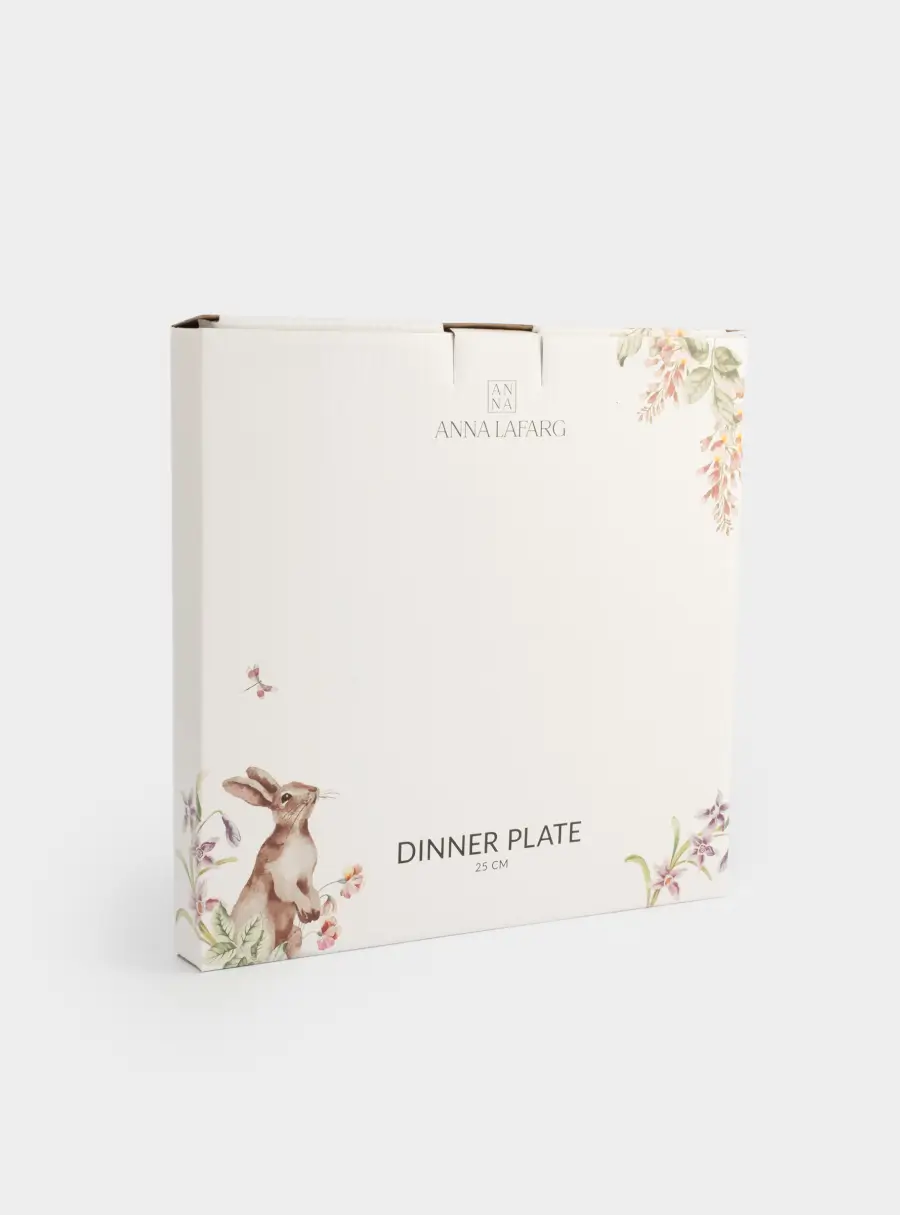 Тарелка обеденная, 25 см, керамика, белая, Кролик с цветами, Flower Rabbit, image-4