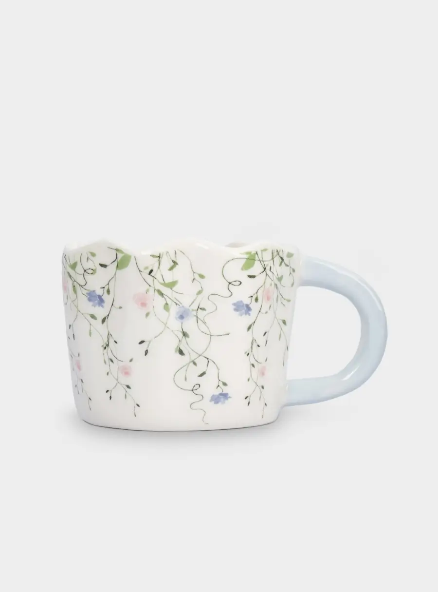 Кружка, 460 мл, керамика, молочно-голубая, Цветы, Mint flowers ,image-2