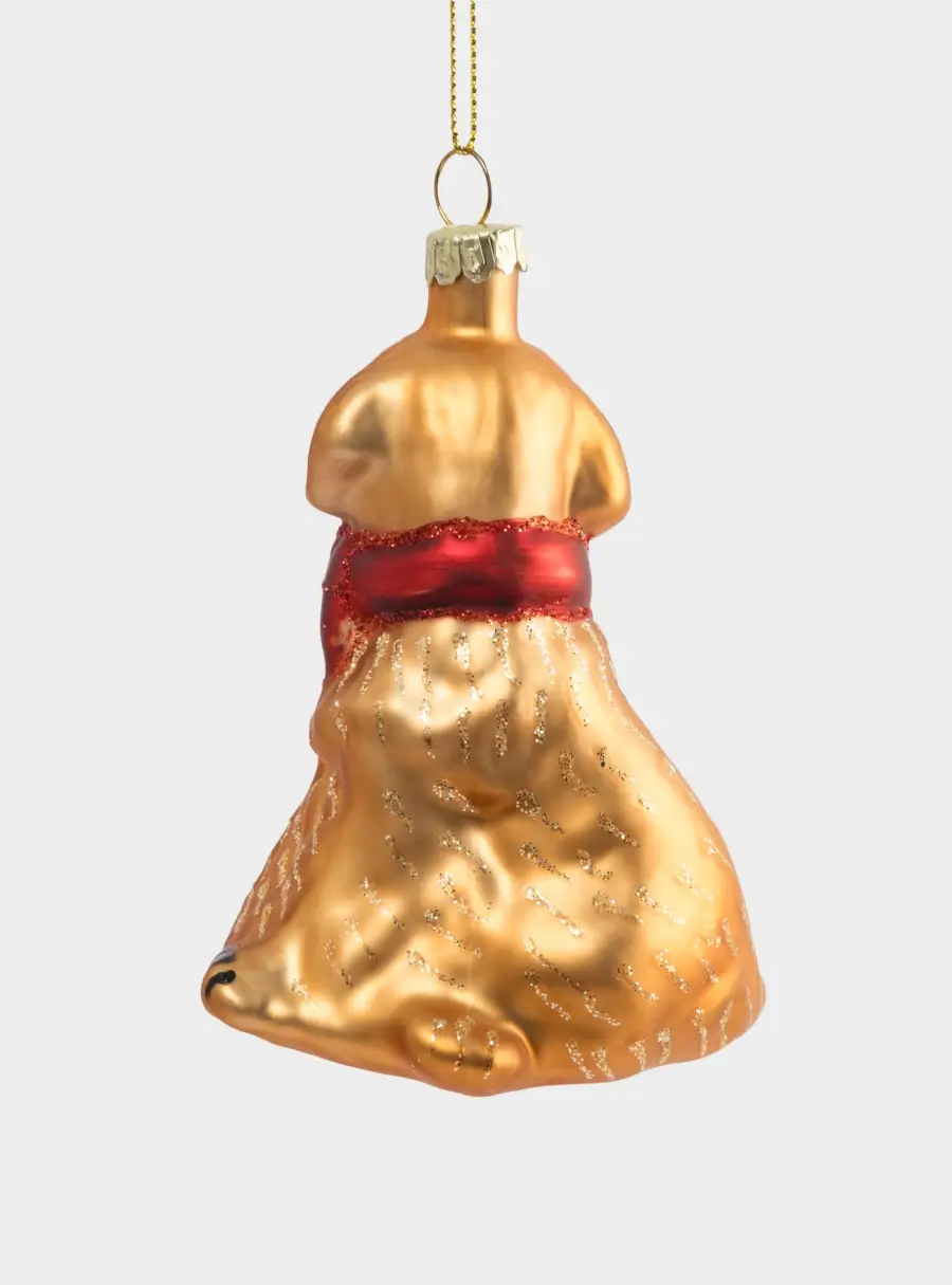 Игрушка елочная, 7х9 см, стекло, золотистая, Собака с бантом, New year, image-2