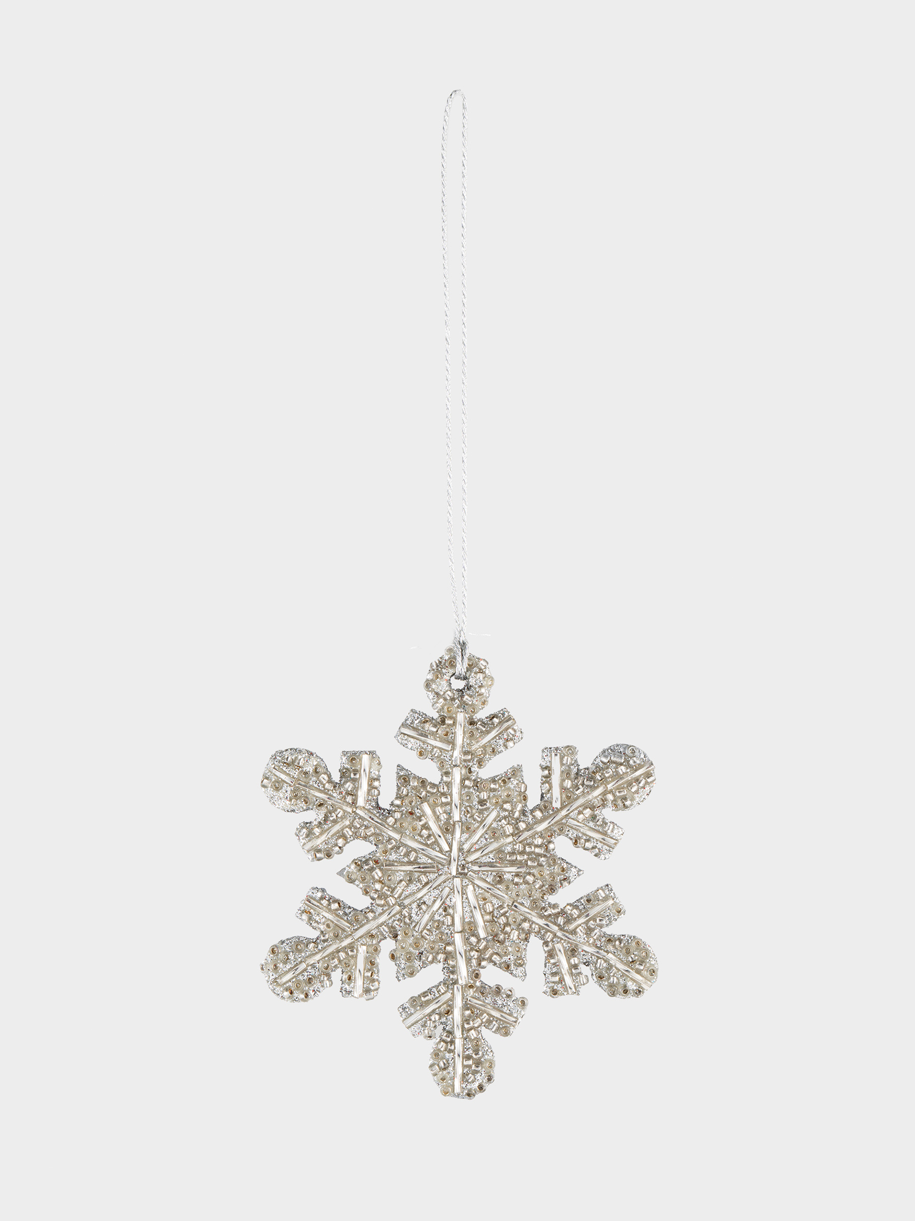 Игрушка елочная, 8 см, бисер/дерево, серебристая, Снежинка, New year, image-1
