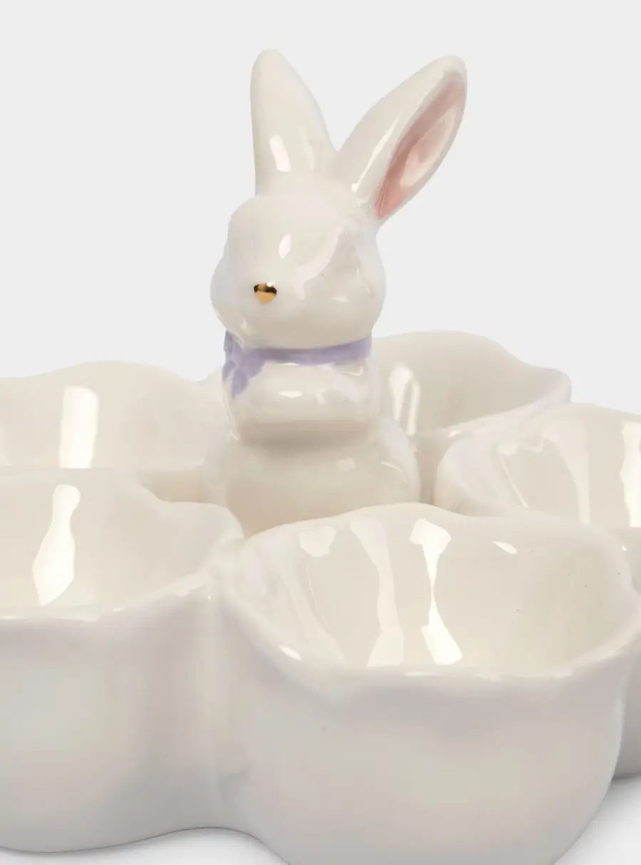 Блюдо пасхальное, 12х9 см, 5 отд, керамика, молочно-золотистое, Кролик в цветах, White Rabbit, image-5