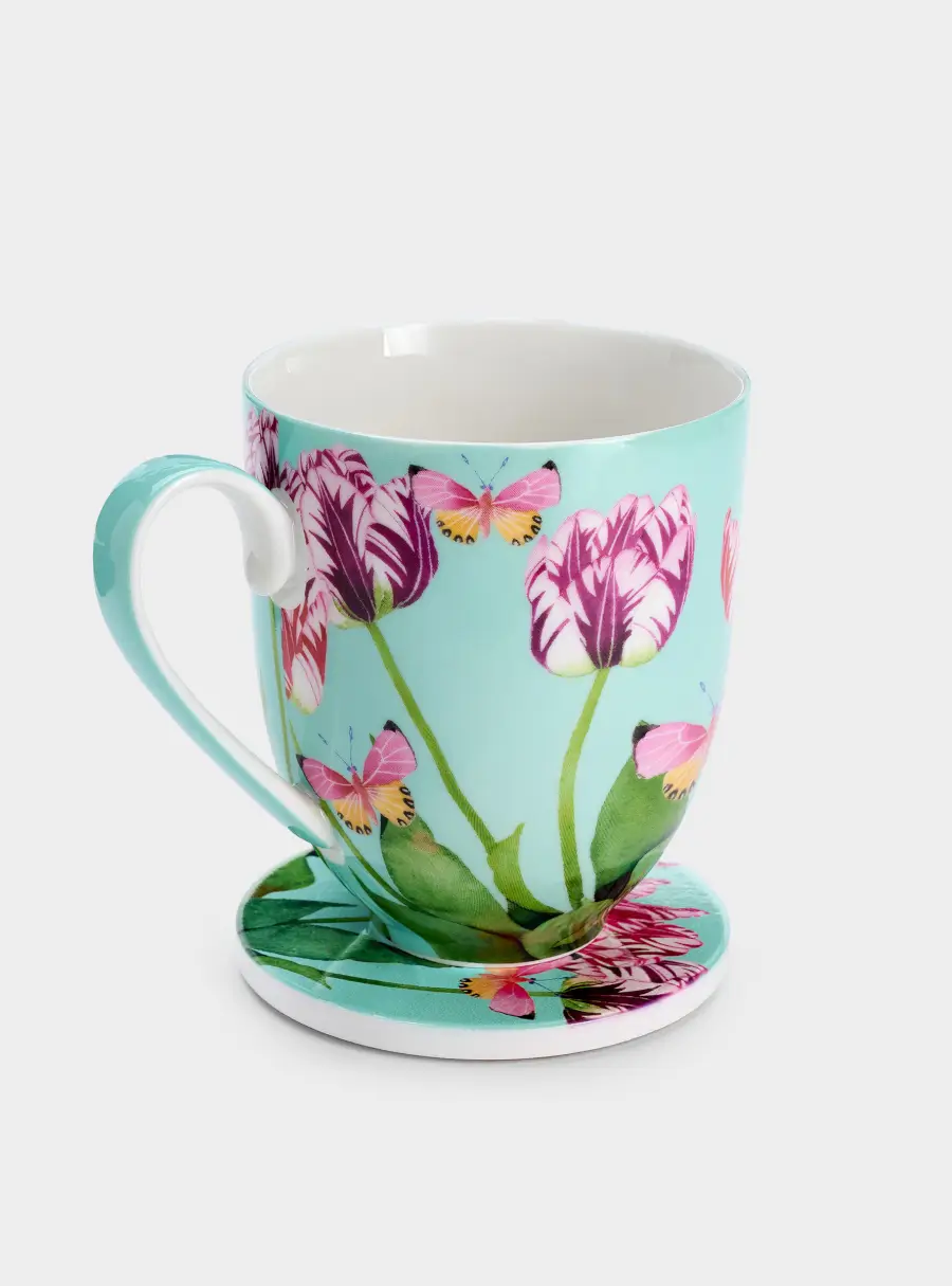 Кружка, 400 мл, с подставкой, Тюльпаны, image-5