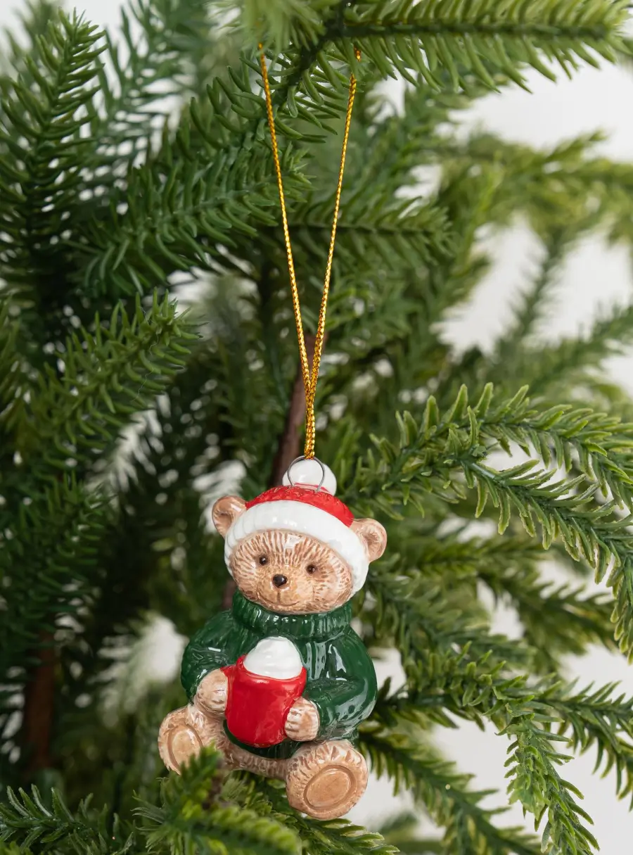 Игрушка елочная, 6 см, керамика D, Мишка с какао, New Year, image-4