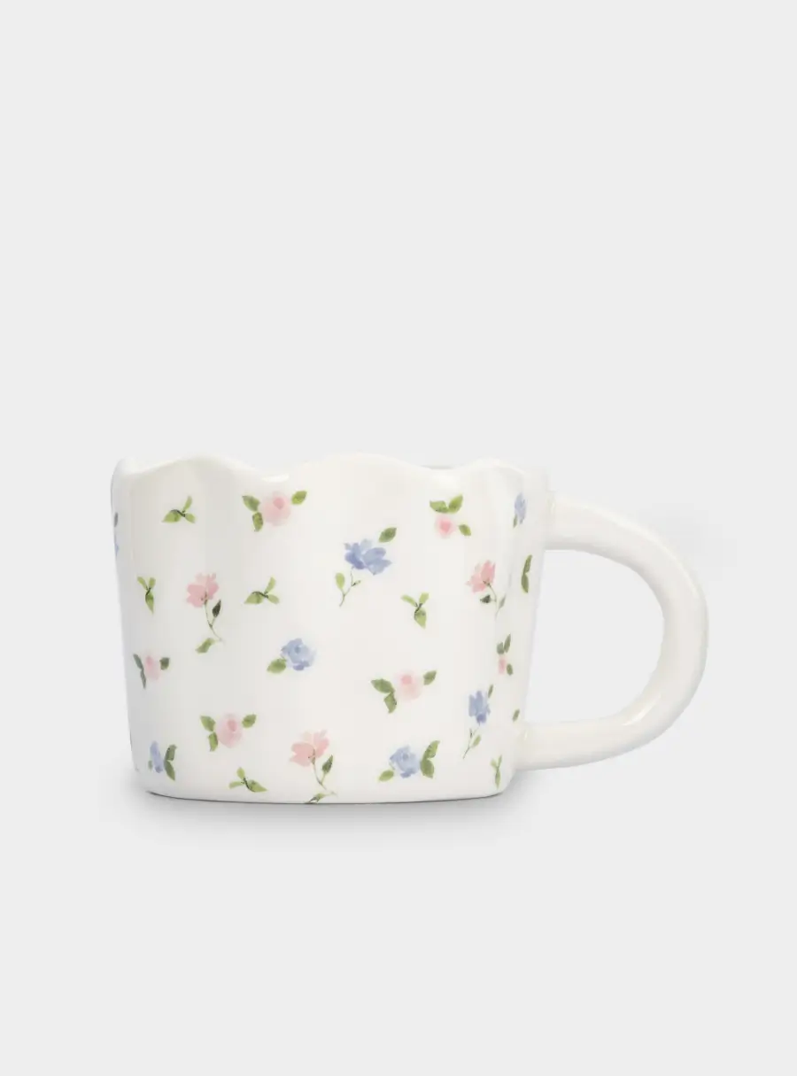 Кружка, 460 мл, керамика, молочная, Нежные цветы, Mint flowers, image-1