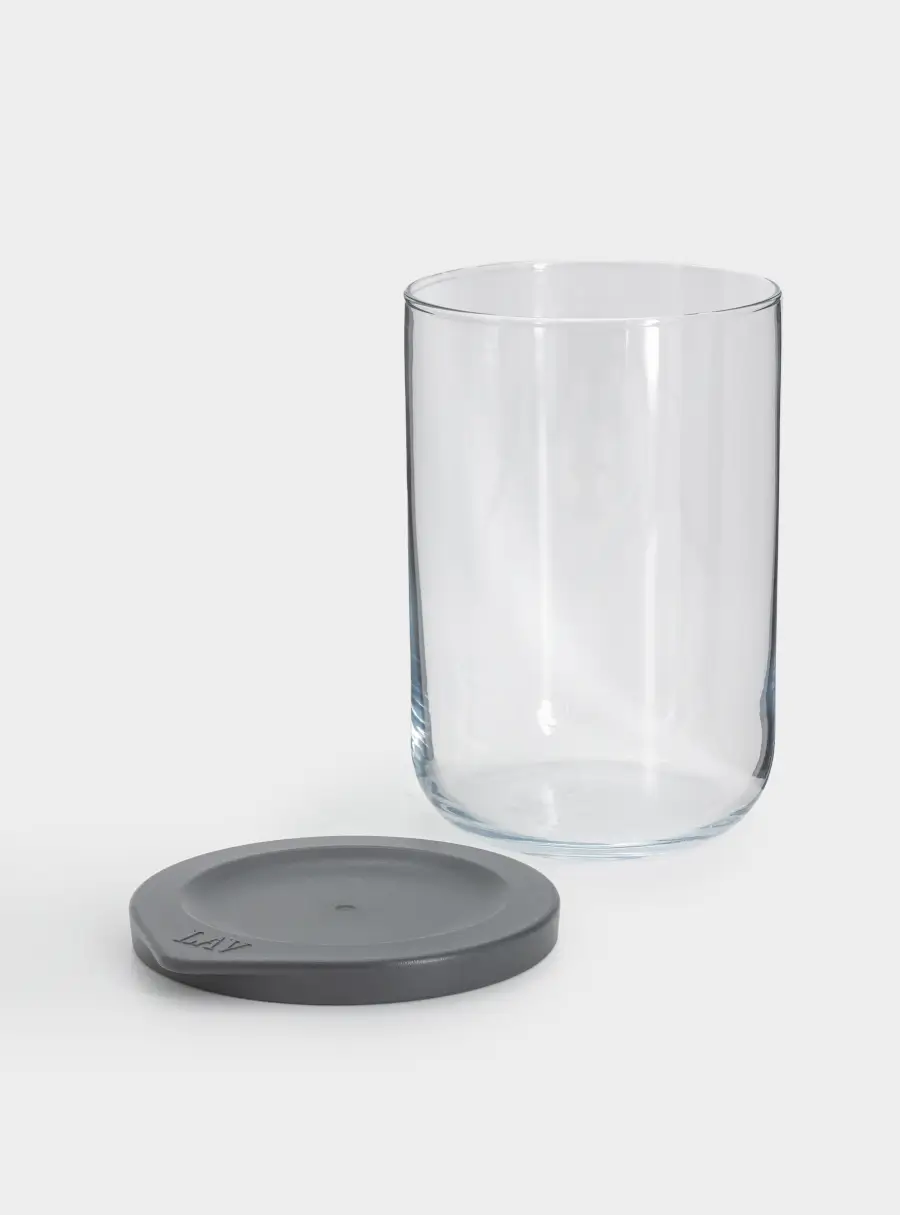 Емкость для хранения, 15х10 см, 1 л, стекло/пластик, серая, Basic, image-2