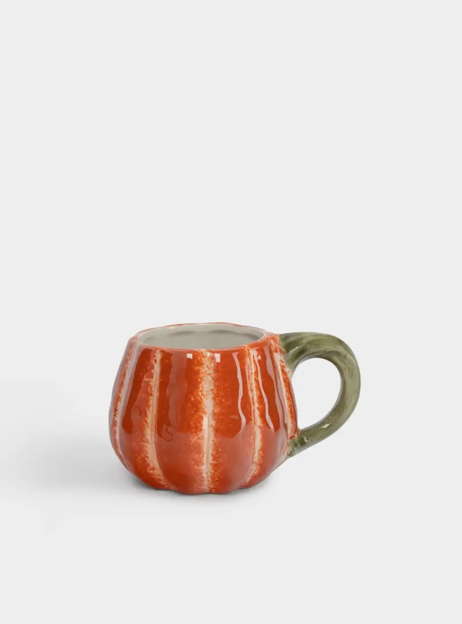 Кружка, 440 мл, керамика D, оранжево-зеленая, Тыква с листом, Bright pumpkin ,image-0